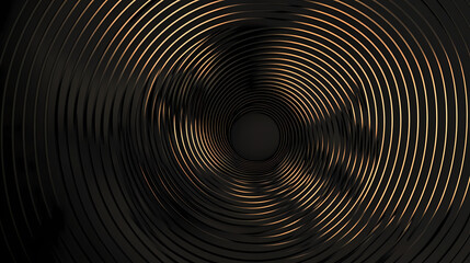 Fototapeta premium Abstract metallic spiral background, luxury black and gold concentric rings, elegant 3d circular ripple texture for premium branding and tech design