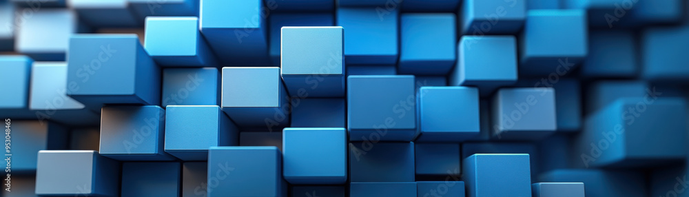 Poster abstract image showcasing a modern blue cube pattern, representing digital design, technology, and a
