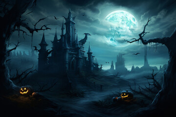 Scary Haunted Castle Halloween Background Illustration