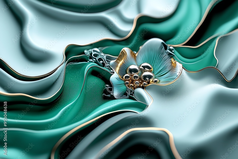 Aufkleber Mint color abstract digital art with fluid shapes and soft gradients, depicted in an artwork where digital art features fluid shapes and soft gradients in mint and pastel tones, creating a calming