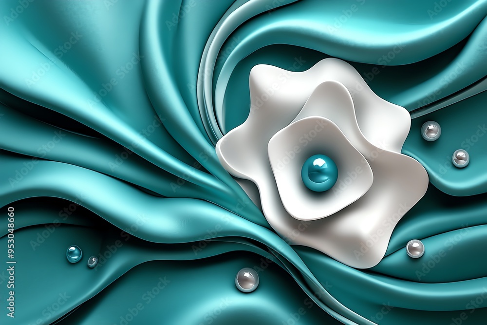 Poster Mint color abstract digital art with fluid shapes and soft gradients, depicted in an artwork where digital art features fluid shapes and soft gradients in mint and pastel tones, creating a calming