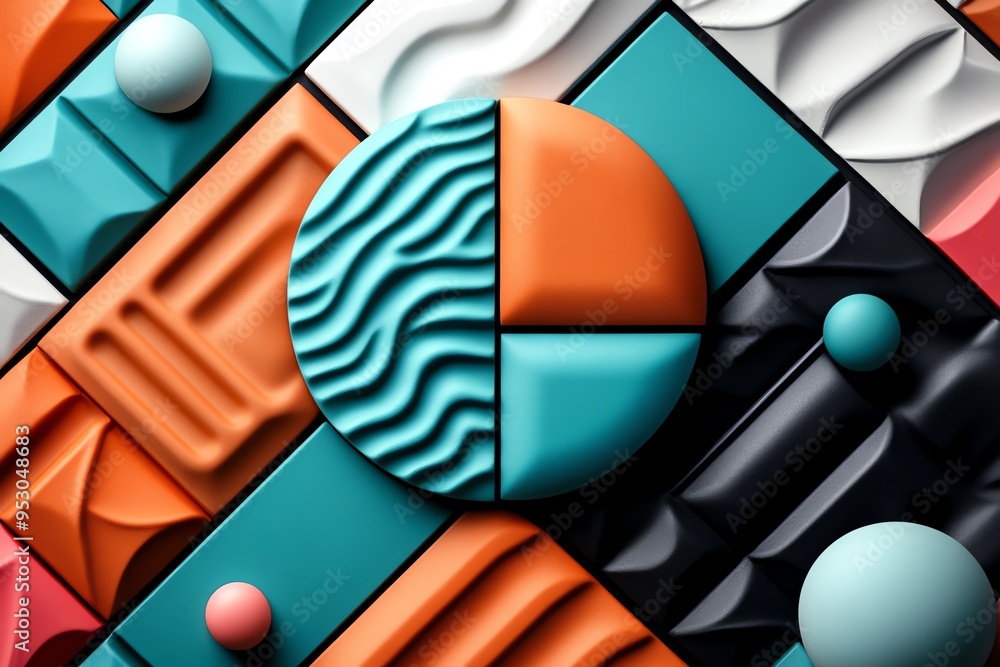 Aufkleber Mint color abstract art with geometric patterns, illustrated in a scene where abstract art features geometric patterns in mint and pastel tones, creating a visually balanced and soothing composition