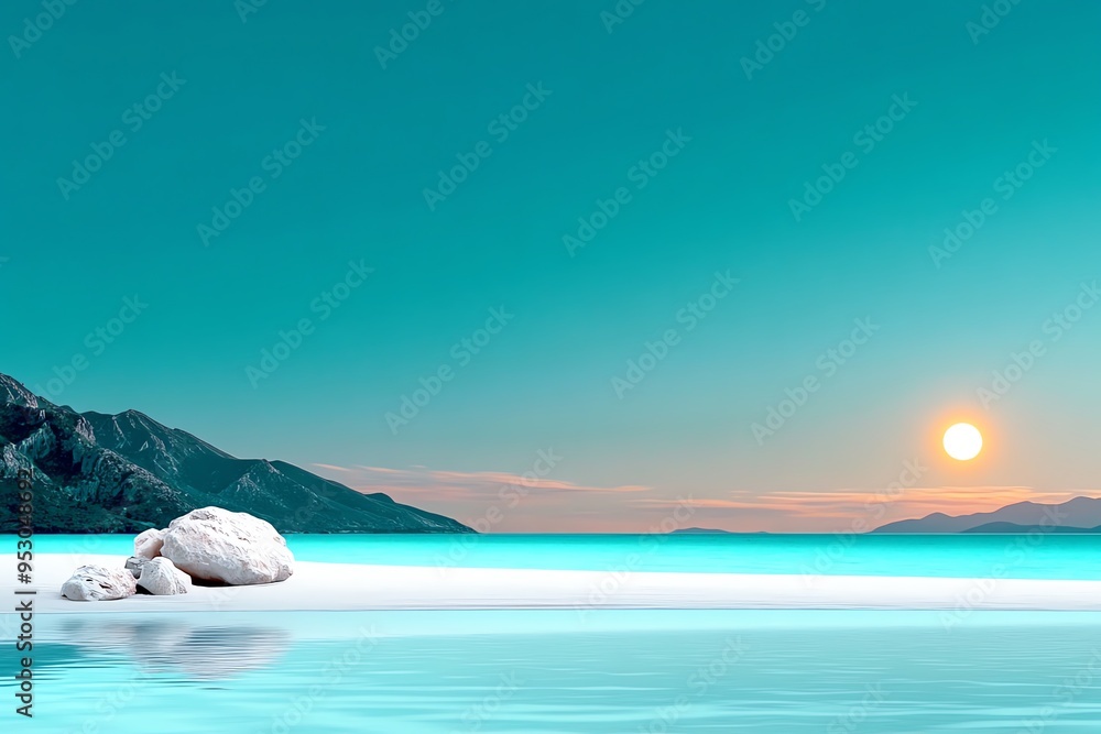 Poster mint color abstract landscape with soft gradients and serene scenes, captured in a photo where an ab