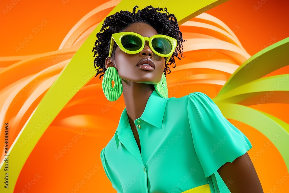 Poster mint color fashion editorial with vibrant and eye-catching styles, illustrated in a scene where mode