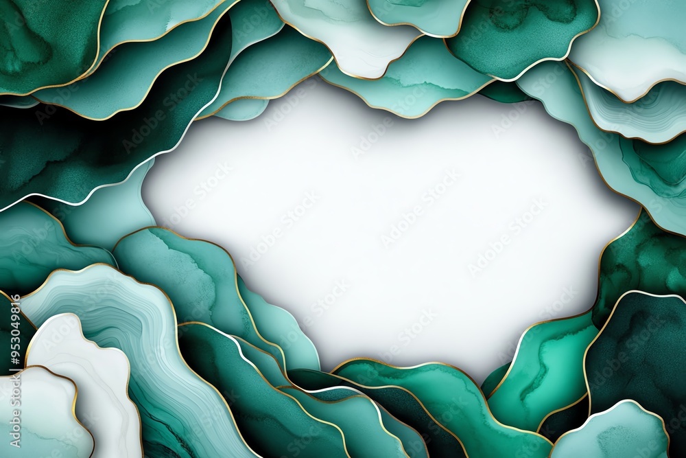 Poster Mint color watercolor art with soft and abstract patterns, illustrated in a scene where watercolor art features abstract shapes and soft blends of mint and pastel tones, creating a calming and
