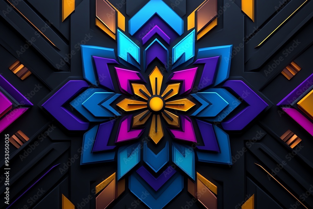 Fototapete Neon color abstract patterns with vibrant gradients and geometric shapes, depicted in an artwork where patterns feature vibrant neon gradients and geometric shapes, creating a dynamic and visually