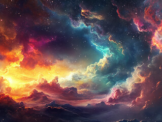 Fototapeta premium clouds sky colors cosmic space stars universe galaxy nebula vivid abstract night bright dramatic fantasy celestial surreal art illuminated atmosphere light texture 