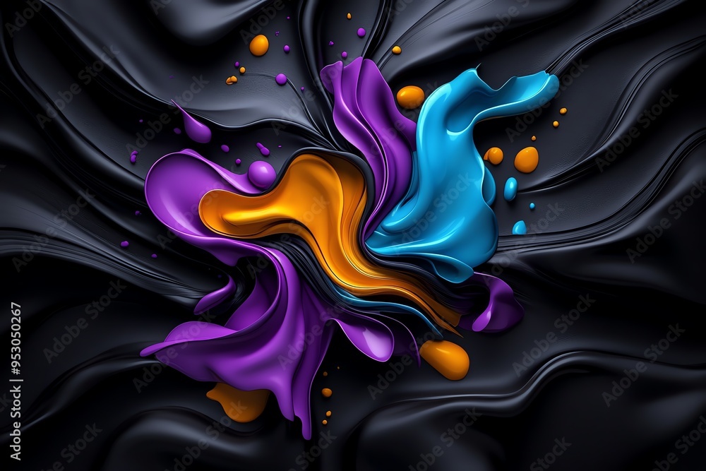 Poster neon color digital art with abstract and fluid shapes, depicted in an artwork where digital art feat