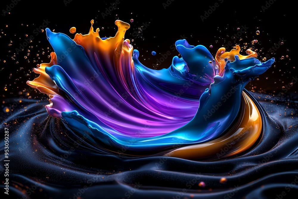 Poster neon color digital art with abstract and fluid shapes, depicted in an artwork where digital art feat