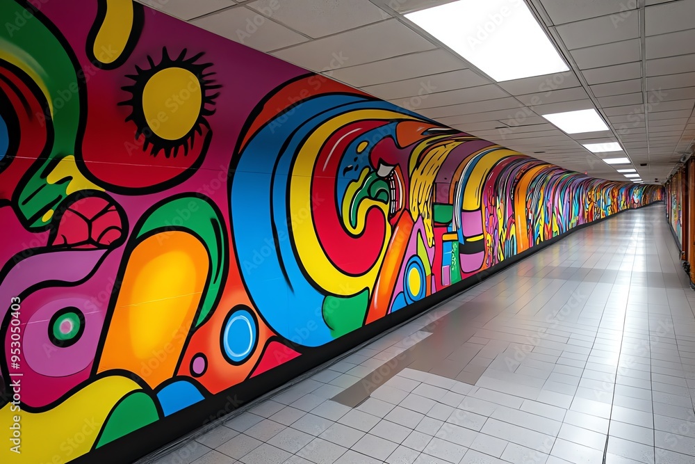 Aufkleber neon color graffiti art with bold and expressive patterns, illustrated in a scene where a graffiti m