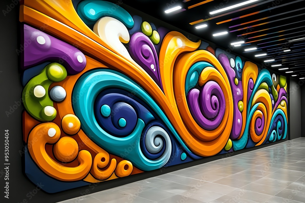 Poster neon color graffiti art with bold and expressive patterns, illustrated in a scene where a graffiti m