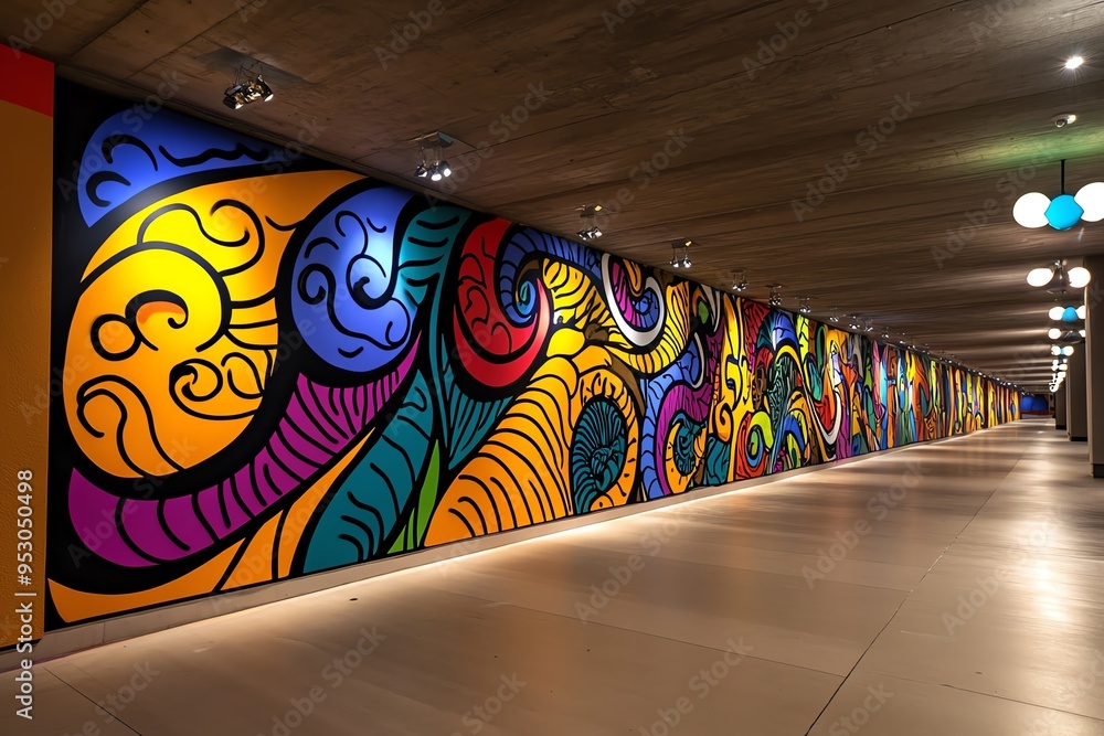 Poster neon color graffiti with bold and expressive patterns, illustrated in a scene where a graffiti mural