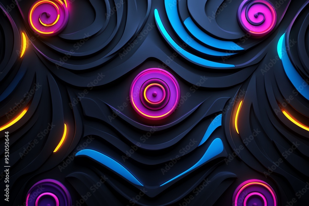 Poster Neon color patterns with geometric shapes and gradients, illustrated in a scene where patterns feature neon-colored geometric shapes and smooth gradients, creating a visually dynamic design