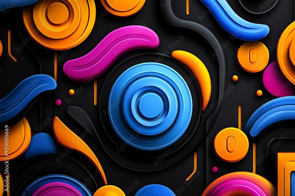 Poster Neon color patterns with vibrant gradients and geometric shapes, depicted in an artwork where patterns feature vibrant neon gradients and geometric shapes, creating a dynamic and visually exciting