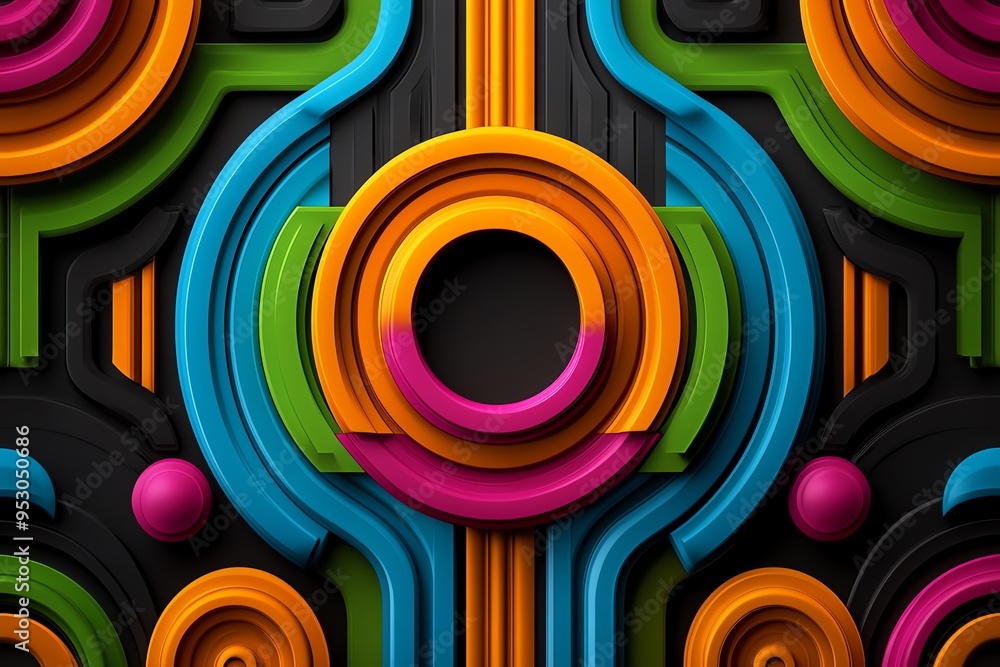 Poster Neon color patterns with vibrant gradients and geometric shapes, depicted in an artwork where patterns feature vibrant neon gradients and geometric shapes, creating a dynamic and visually exciting