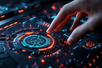 Neon color technology with glowing effects and futuristic interfaces, depicted in an artwork where futuristic technology is illuminated by neon-colored effects, with glowing interfaces and vibrant