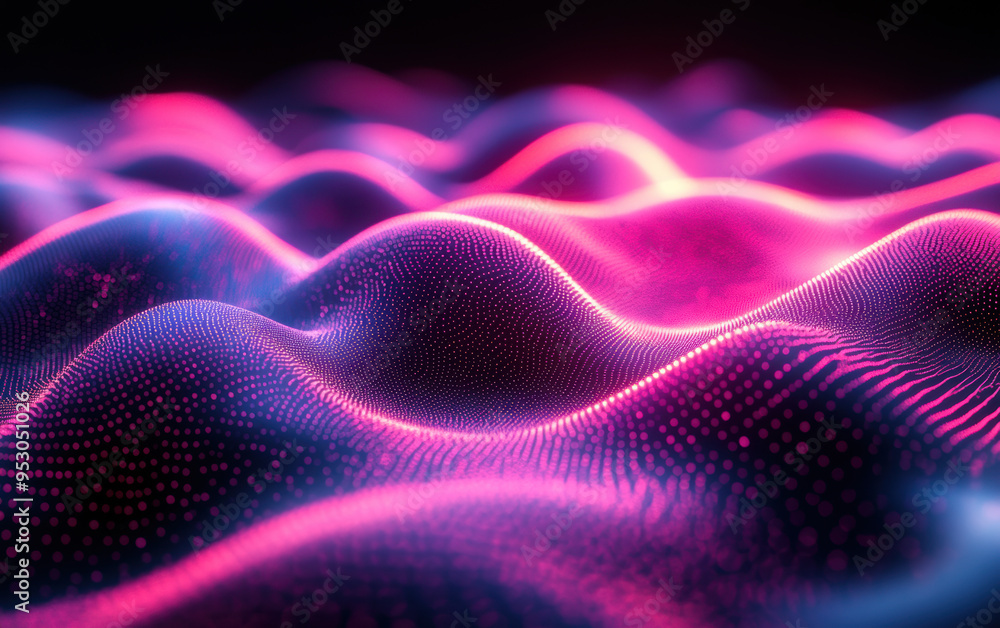 Poster abstract neon landscape with glowing waves and vibrant colors. dynamic digital art showcasing futuri