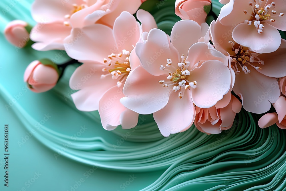 Poster peach blossom abstract art with soft gradients and flowing lines, captured in a photo where abstract