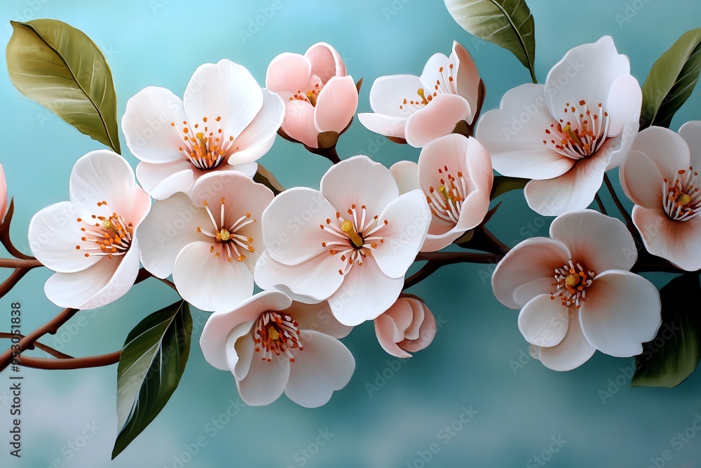 Aufkleber peach blossom watercolor painting with soft gradients and light tones, illustrated in a scene where 