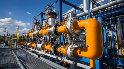 A yellow and silver pipe with a yellow and silver valve