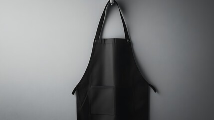 Black Apron with Pocket Hanging on Hook