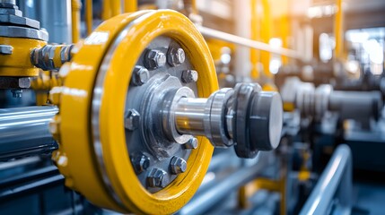 A yellow and silver pipe with a yellow and silver valve