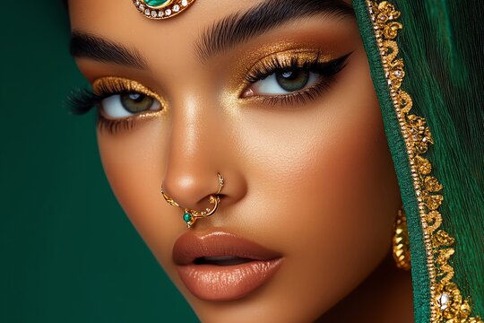Piercing in a luxurious, glamorous style, captured in a photo where piercings are adorned with lavish, high-end jewelry, such as large gemstones and intricate gold designs, creating a look of