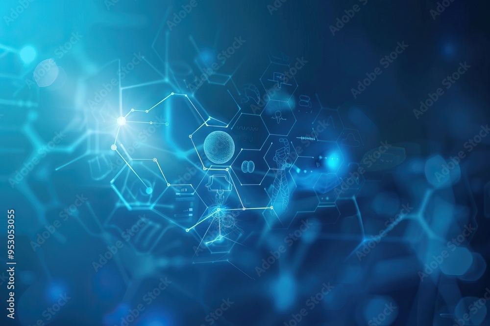 Poster abstract blue network pattern with hexagon shapes