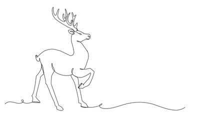 Continuous line drawing abstract deer. Modern one line animal illustration, aesthetic contour. Head of Christmas Santa reindeer for greeting cards, prints, poster, sticker, logo. banner. Vector.
