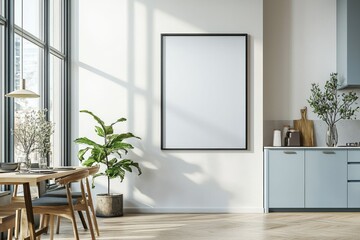 Poster Mockup in Kitchen Interior with White Wall created with Generative AI