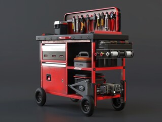 A 3D render of a mechanic s portable tool cart