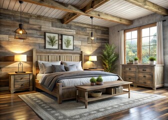 Modern farmhouse bedroom furniture rustic wood decorative