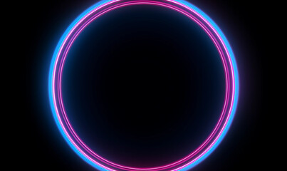 Obraz premium Blue and pink neon glowing glare circle with rays