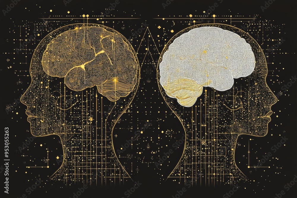 Poster golden neural brain network symbolizing intellectual brilliance cognitive connectivity and the energ