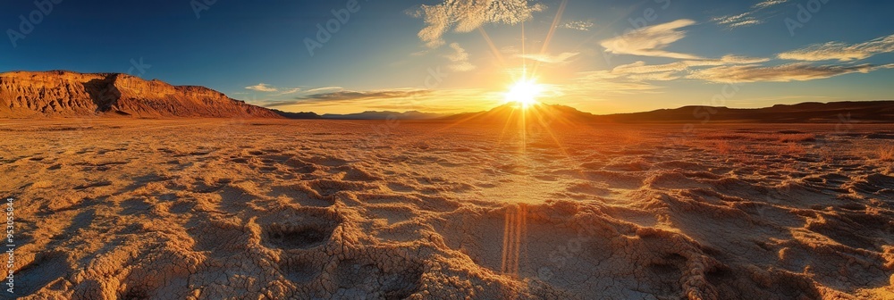 Aufkleber bright sunlight casts shadows over parched lands, highlighting the effects of global warming and mel