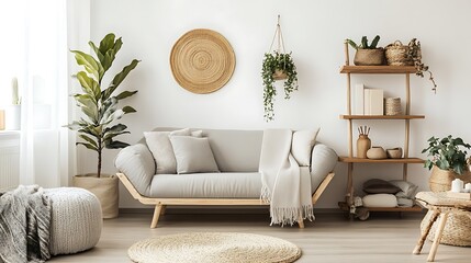 Modern Living Room with Neutral Tones and Natural Elements