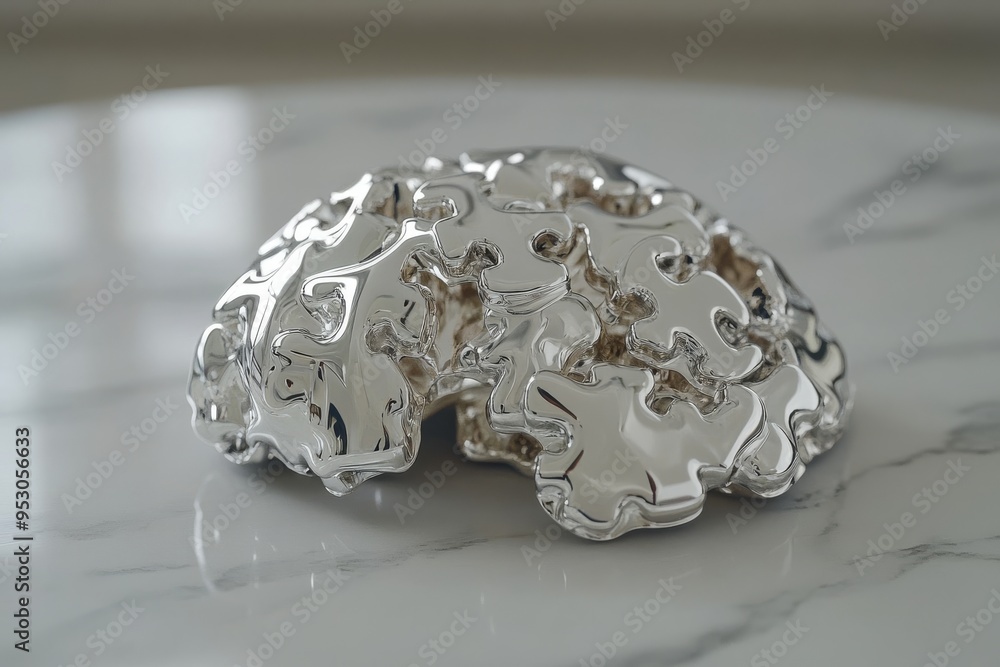 Aufkleber silver brain sculpture representing cognitive precision intellectual sharpness and the art of though