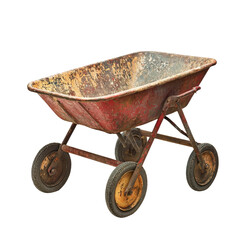 A vintage, rusty wheelbarrow.