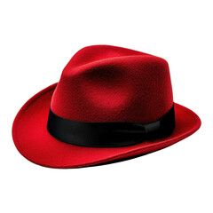 Vibrant red fedora hat.