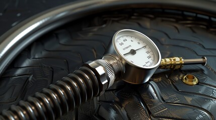 A detailed 3D render of a mechanic s tire inflator with gauge