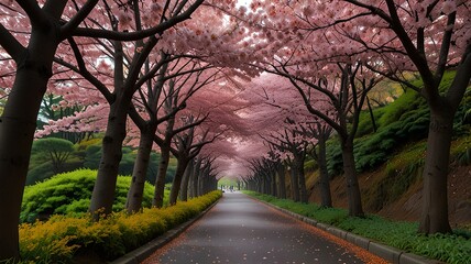 Fototapeta premium Sakura tunnel in japan outdoors nature autumn.
