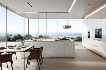 Fototapeta premium modern dining room with kitchen