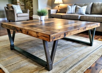 Rustic farmhouse coffee table made from reclaimed wood and feature industrial metal legs with a distressed finish