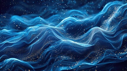 Wonderful picture of micro light sparkling particles scattered across blue flowing wave, create abstract bokeh effect perfect for background design that evoke a sense of energetic and fantasy. AIG53.