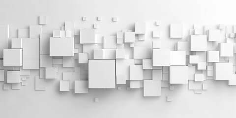 3D abstract geometric cubes on a white background. Abstract artwork of 3D rendering artwork of cube or geometric shapes popping out from wall. Digital artwork for architectural design. AIG51.