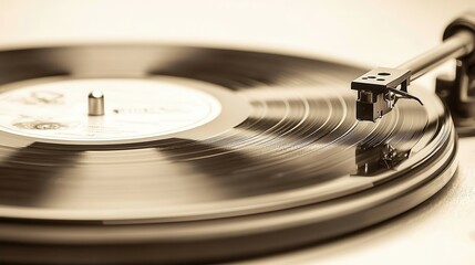 Vinyl Record Playing on Turntable Close Up