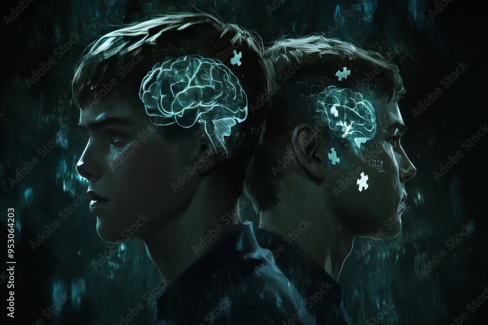 Poster Digital Brain Connections in Silhouette Representing Cognitive Connectivity Intellectual Depth and the Interplay of Thought and Technology