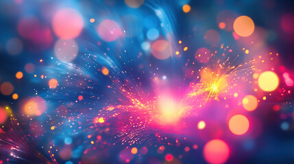Abstract background with glowing neon lights and sparkling bokeh effects