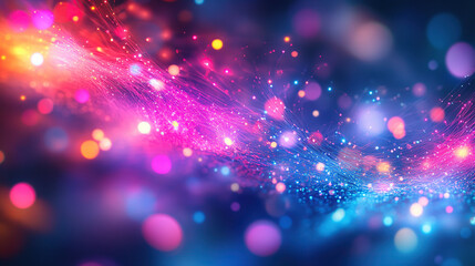 Abstract background with glowing neon lights and sparkling bokeh effects