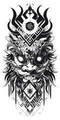 Tribal Tengu Mask tattoo flash styles illustration